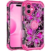 Casetego for iPhone 16 Plus Case,Glow in The Dark Three Layer Heavy Duty Sturdy Shockproof Full Protection Rugged Hard PC+Soft TPU Bumper Case for Apple iPhone 16 Plus 6.7 inch,All Hot Pink