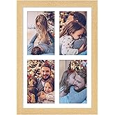KSROECUD 9x13 Collage frame with 4 Openings 4X6 Pictures, Multiple Picture Frame with Mat, Wall or Tabletop Decor, Natural Wood Grain (1 Pack)