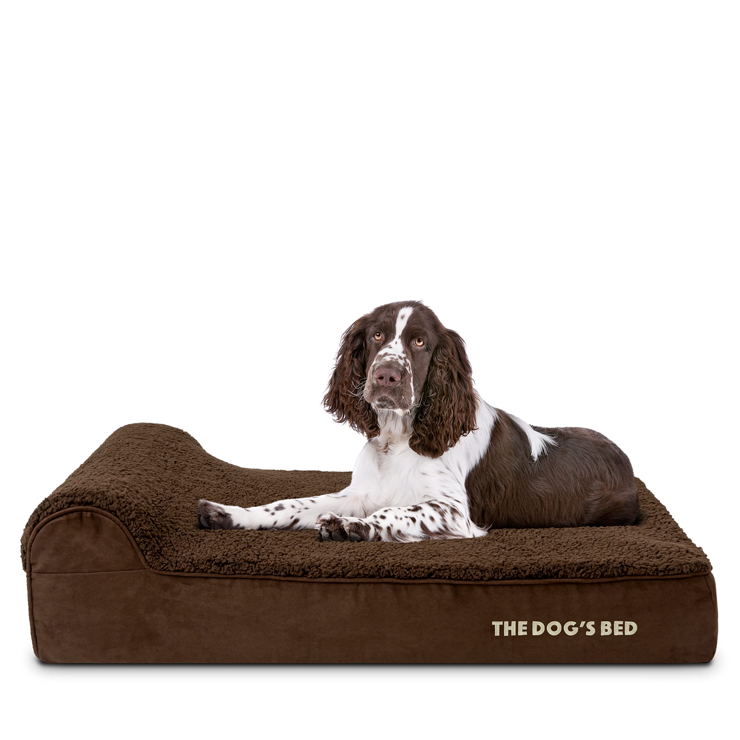 The Dog’s Bed – Orthopaedic Memory Foam Bed with Headrest, Brown Plush, Large, 15cm