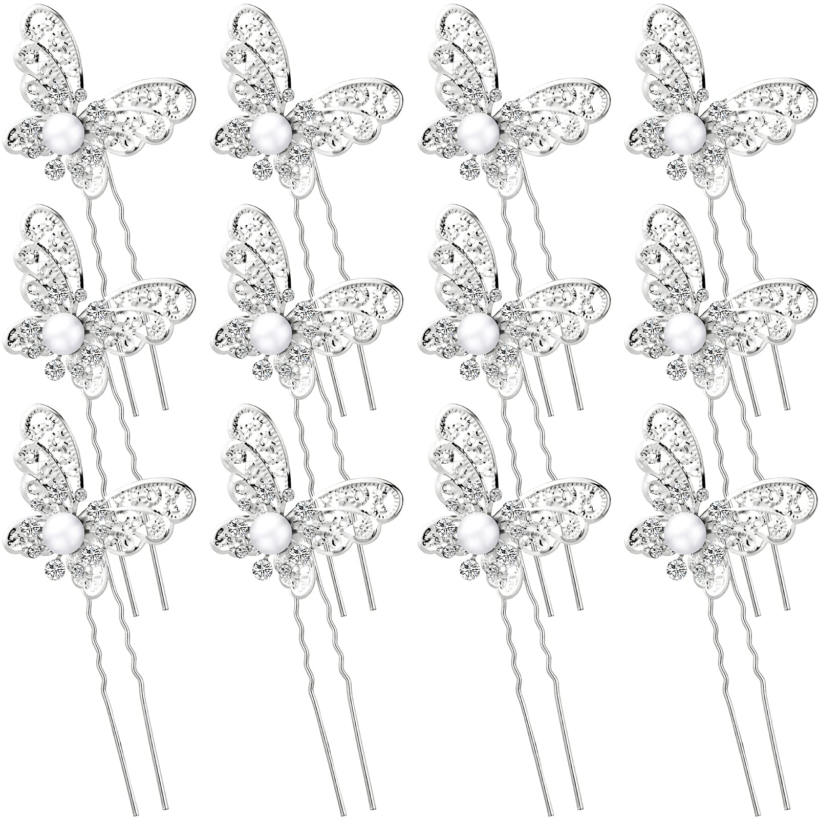 Photo 1 of 12 Pieces Butterfly Hair Pin Butterfly Hair Clips Crystal Pearl Hair Clips Bridal Wedding Hair Pins Bride Headwear Hair Accessories for Women(Charming Style)