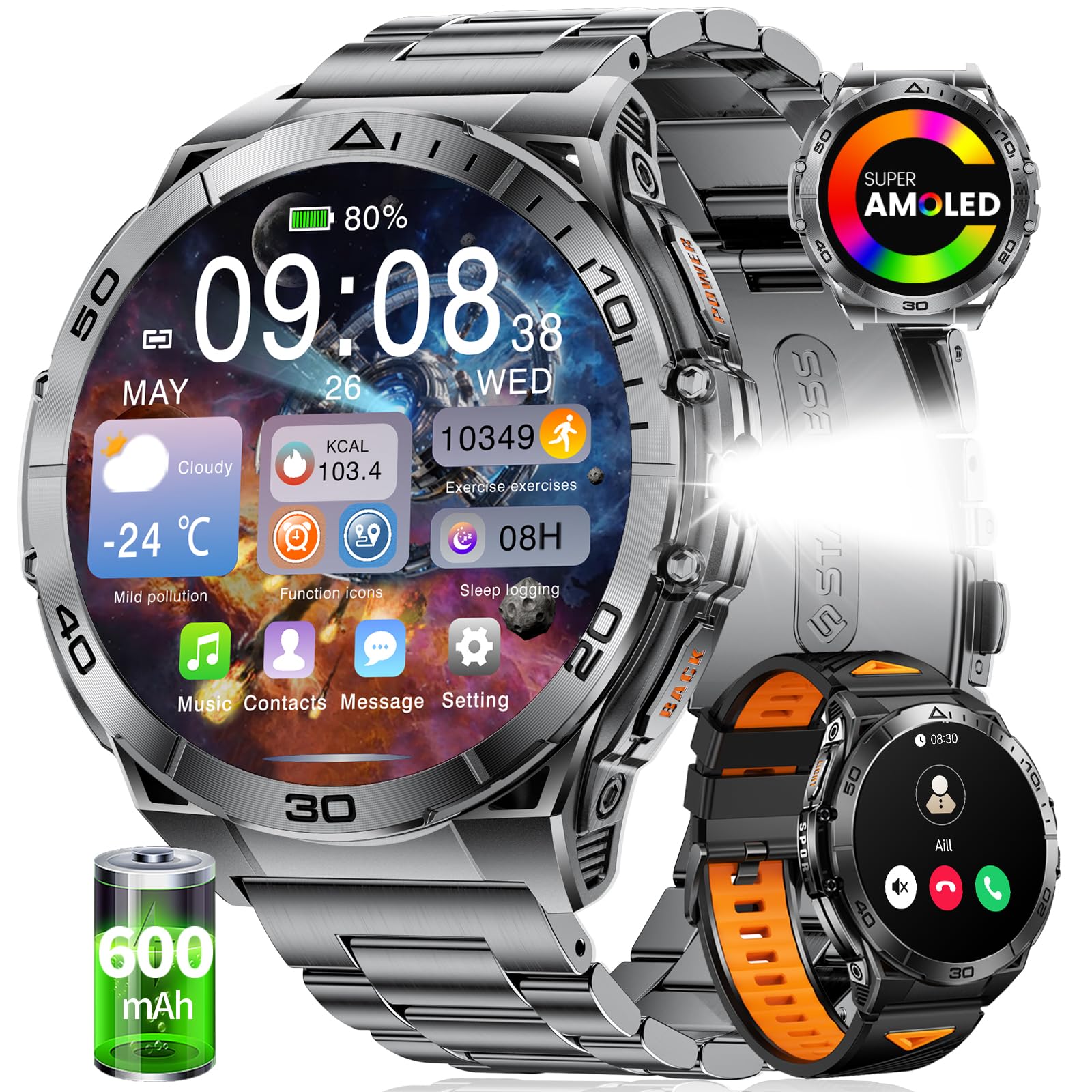 Smart Watch for Men, 600mAh/20+ Days Standby, Smartwatch with 1.6