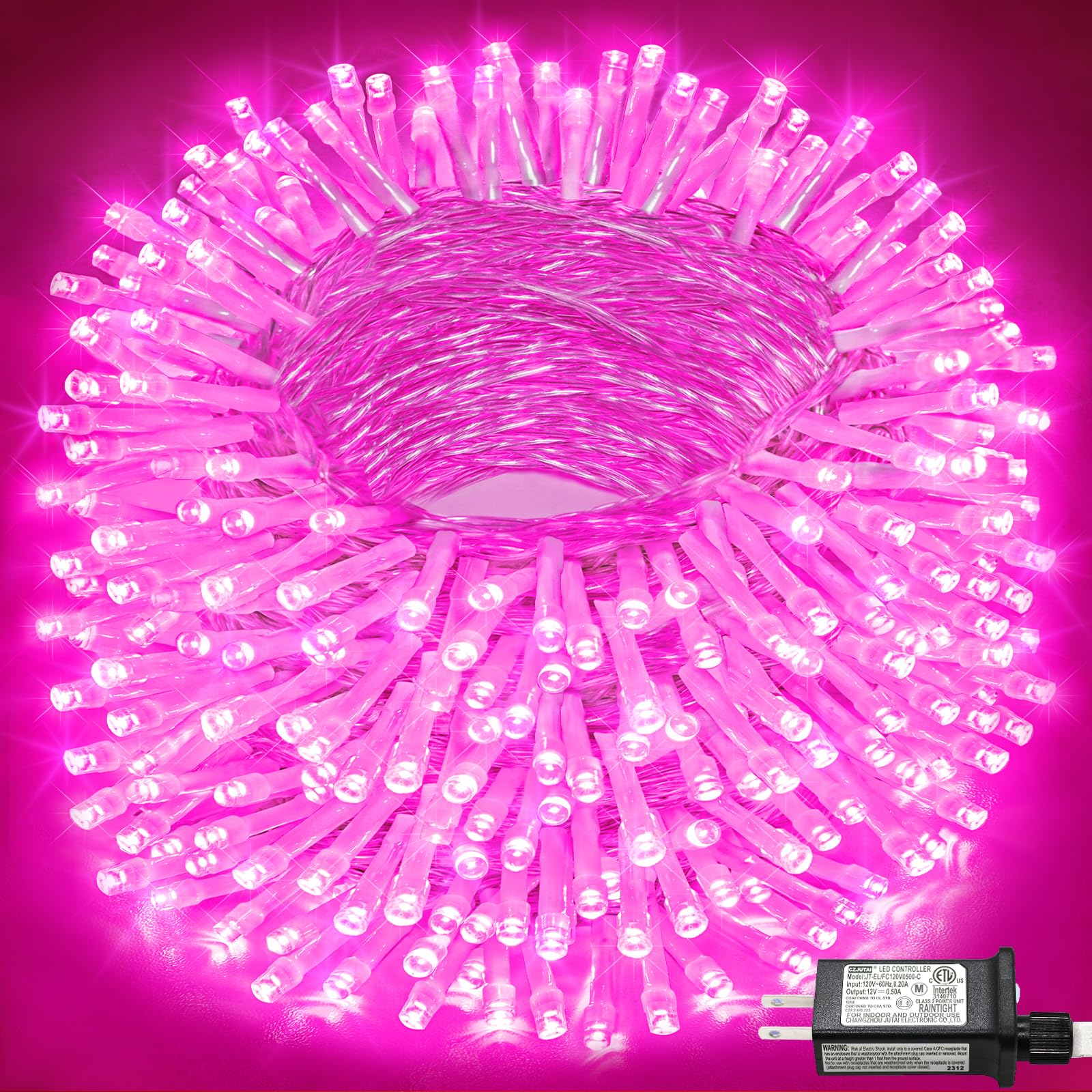 Photo 1 of 132FT 400 LED Christmas Lights Outdoor, Christmas String Lights Indoor with 8 Modes Waterproof, Plug in Twinkle Fairy Lights Clear Wire for Home Patio House Xmas Wedding Decorations, Pink