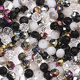 Songxi 200pcs 8mm Black Glass Beads for Jewelry Making, 5 Style 3 Size Crystal Beads for Bracelets Jewelry Making, Spacer Beads for Keychain Making Necklace Earring DIY Arts and Crafts