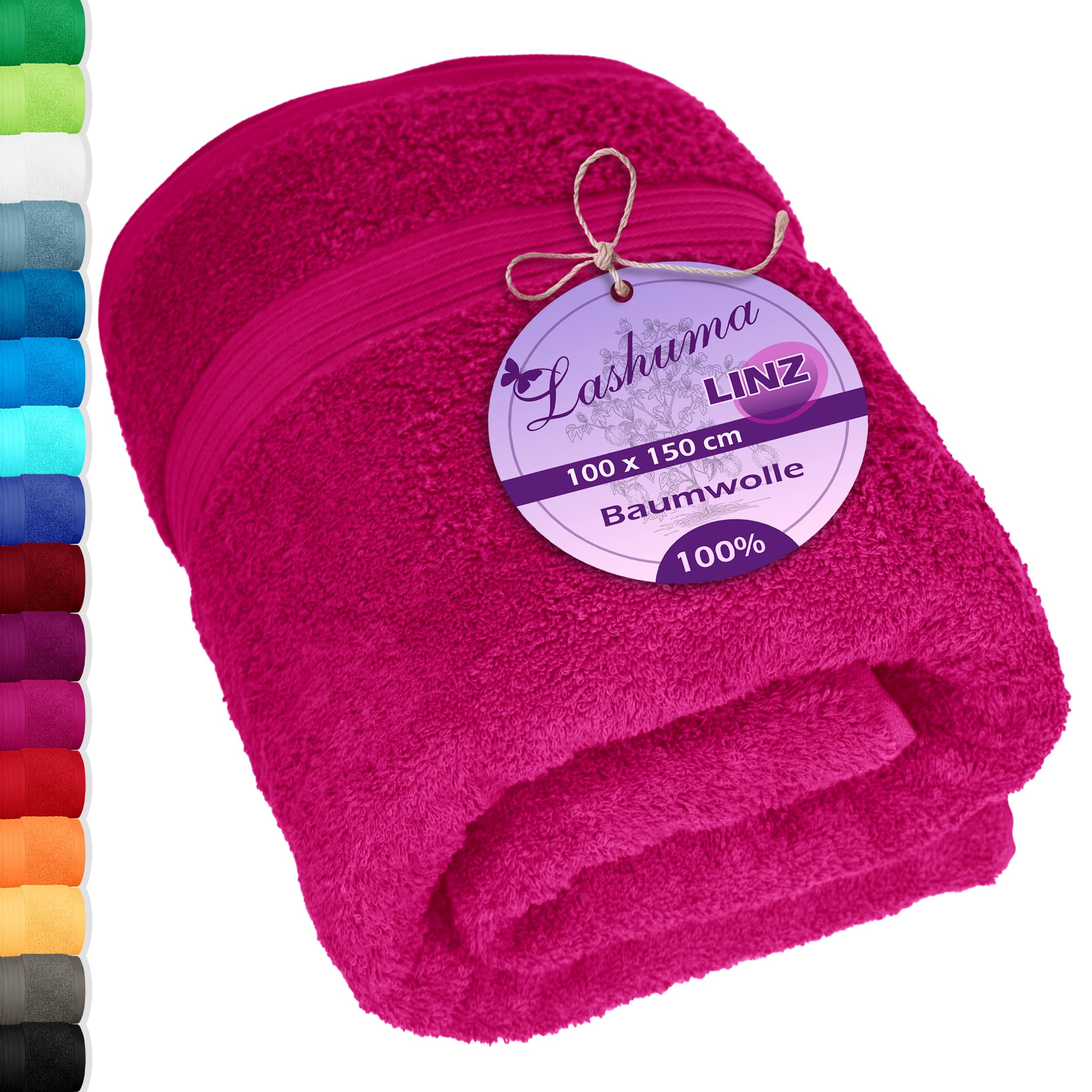 Lashuma® Towel Series – Available in 16 Colours and 6 SizesFace Cloth/Guest Towel/Hand Towel, Bath Towel, Shower Towel/Sauna Towel, 100% Cotton, Purple, 100 x 150 cm