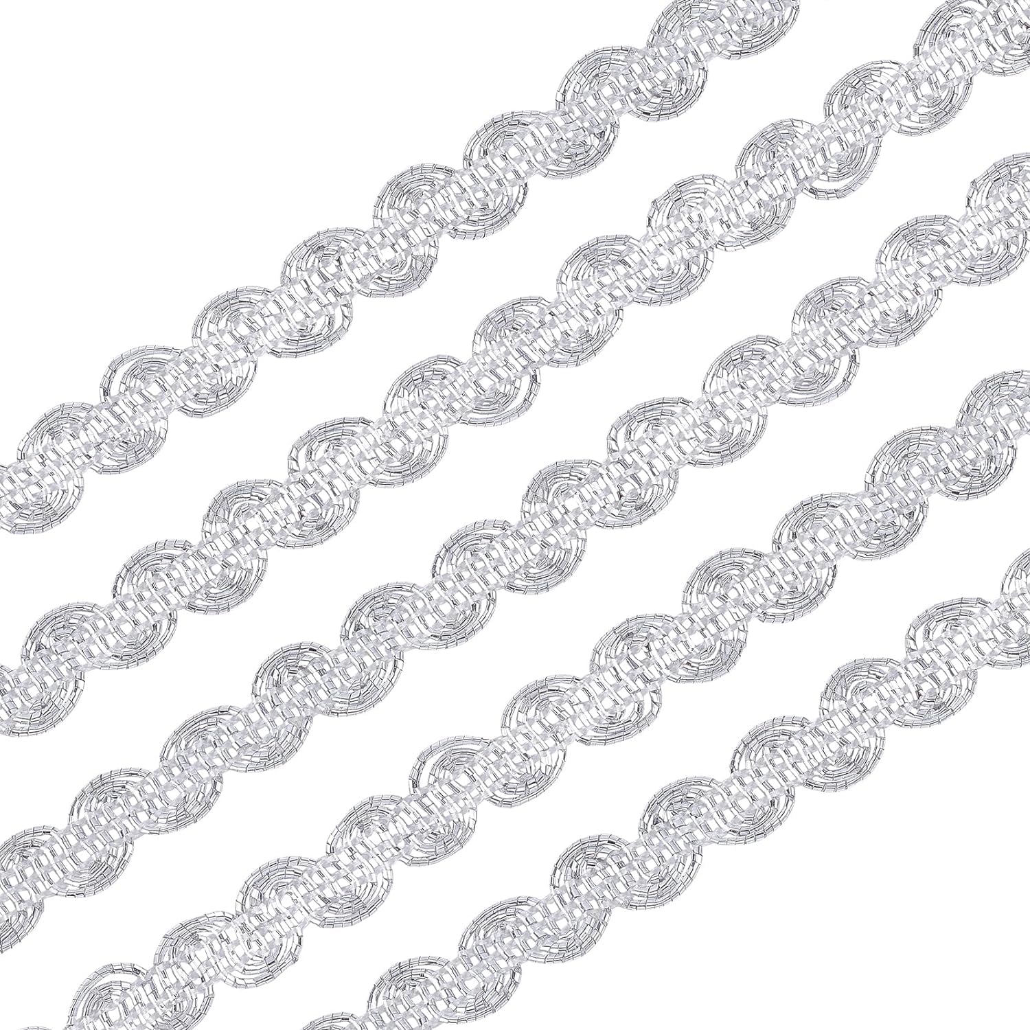 FINGERINSPIRE 25 Yard Metallic Scroll Braid Trim Embellishment,10mm Wide Silver Polyester Ribbon with Wave Pattern for Garment Accessories, Costume or Jewelry, Crafts and Sewing