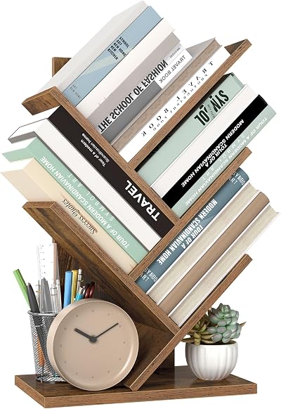 VASAGLE CUSTOS Tree Bookshelf Modern Floor Standing 17.2x30x51 cm Rustic Brown