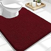 OLANLY Toilet Rugs U-Shaped 24x20, Extra Soft Absorbent Chenille Contour Bathroom Rugs for Toilet, Dry Quickly, Machine Washable, Non-Slip Bath Mat, Burgundy