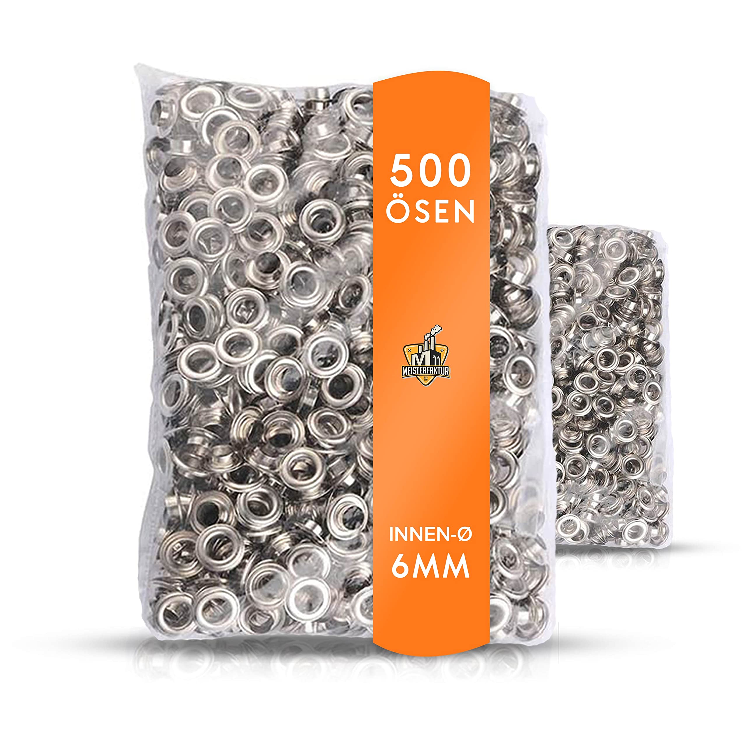 Meisterfaktur 500 eyelets - suitable for the Meisterfaktur eyelet pliers - ideal for fabrics, canvases, curtains, tarpaulins and banners (6 mm)