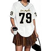 Oversized Jersey Shirts for Women Number Graphic Mesh Jersey V Neck Baggy Streetwear Casual Y2k Tops