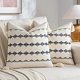 Fancy Homi Set of 2 Navy Blue Decorative Throw Pillow Covers 18x18 Inch for Couch Bed Sofa Living Room Office, Aesthetic Organic Farmhouse Home Decor, Cotton Woven Textured Cushion Case with Tassels