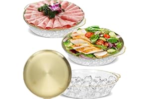 3 Set Chilled Serving Tray, Ice Chilled Party Platter 11.8" Cold Serving Dish Ice Serving Board for Fruit Seafood Vegetable A