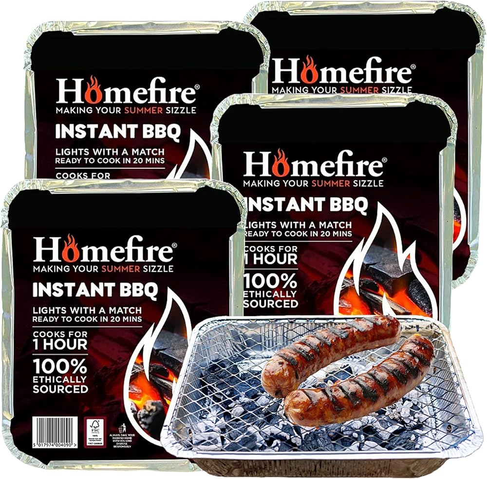 Topline Disposable Portable BBQ Grill Tray Pack of 4 Instant Light Charcoal