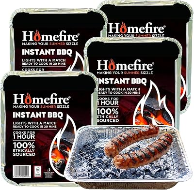 Topline Disposable Portable BBQ Grill Tray Pack of 4 Instant Light Charcoal