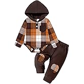Fommy Baby Boy Clothes Flannel Plaid Outfits Long Sleeve Hoodie Romper Fall Winter 2 Pcs Clothes for Boy