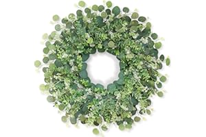 GLIDLION 26" Eucalyptus Wreath for Front Door, Porch, Window - Large Artificial Eucalyptus Leaves Greenery Outdoor Wreath for Home, Farmhouse, Hanging Decor - Spring, Summer, Fall, All Seasons (Green)