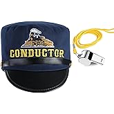 CINKCO Kid Train Conductor Hat+Metal Train Whistle(2 in 1) Premium Engineer Locomotive Cap Conductor Costume Navy Blue