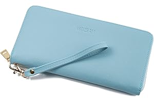 WOZEAH Women's RFID Blocking PU Leather Zip Around Wallet Clutch Large Travel Purse