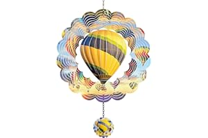 J-Fly Hanging Decor Outdoor,Outdoor Garden Decor，Wind Spinners Outdoor Colorful Hot Air Balloon Hanging Decor,Ornaments Kinetic Yard Art, Unique Gifts for Women-Yellowish Gray Hot Air Balloon