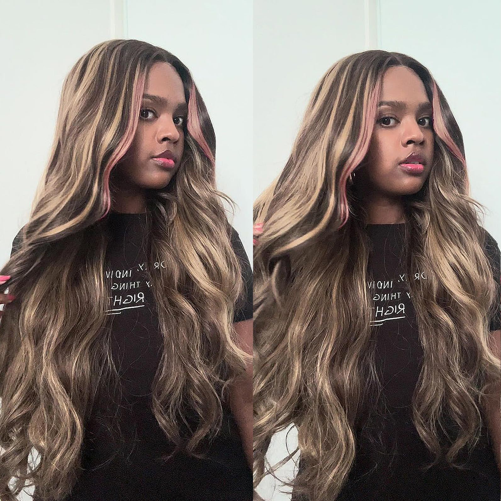 X-Tress 28" Lace Front Wig for Women - Highlight Moneypiece with Special Balayage Hair - Synthetic Wig - Natural Looking HD Lace Front - Pre Plucked - Glueless - Soft Hair (Highlight Pink)