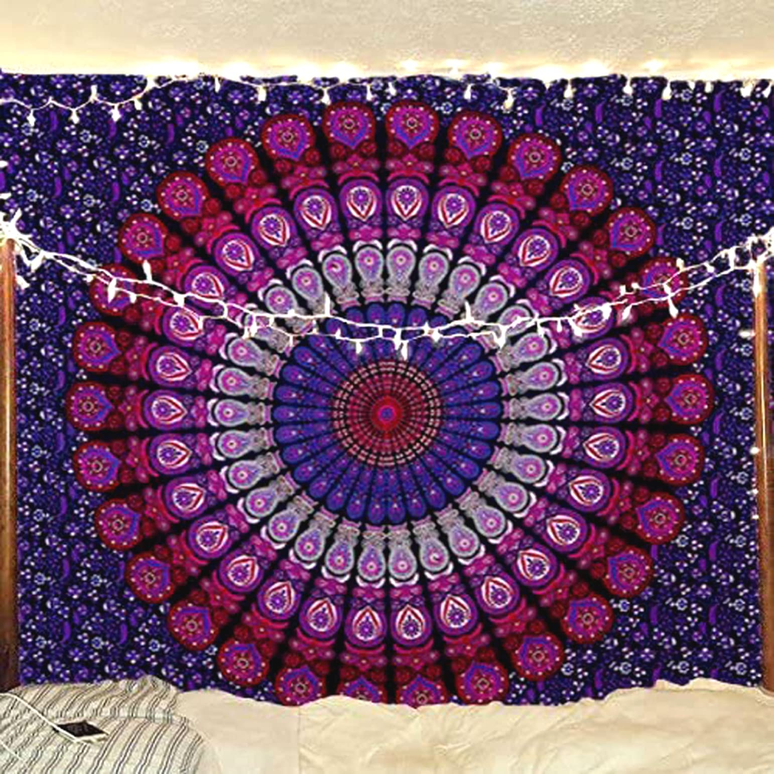 raajsee Purple Tapestry Hippie Boho Beach Blanket Mandala Indian Cotton Throw -Home Décor Indie Rug Yoga Mat Meditation Picnic Rugs 210X220 CMS