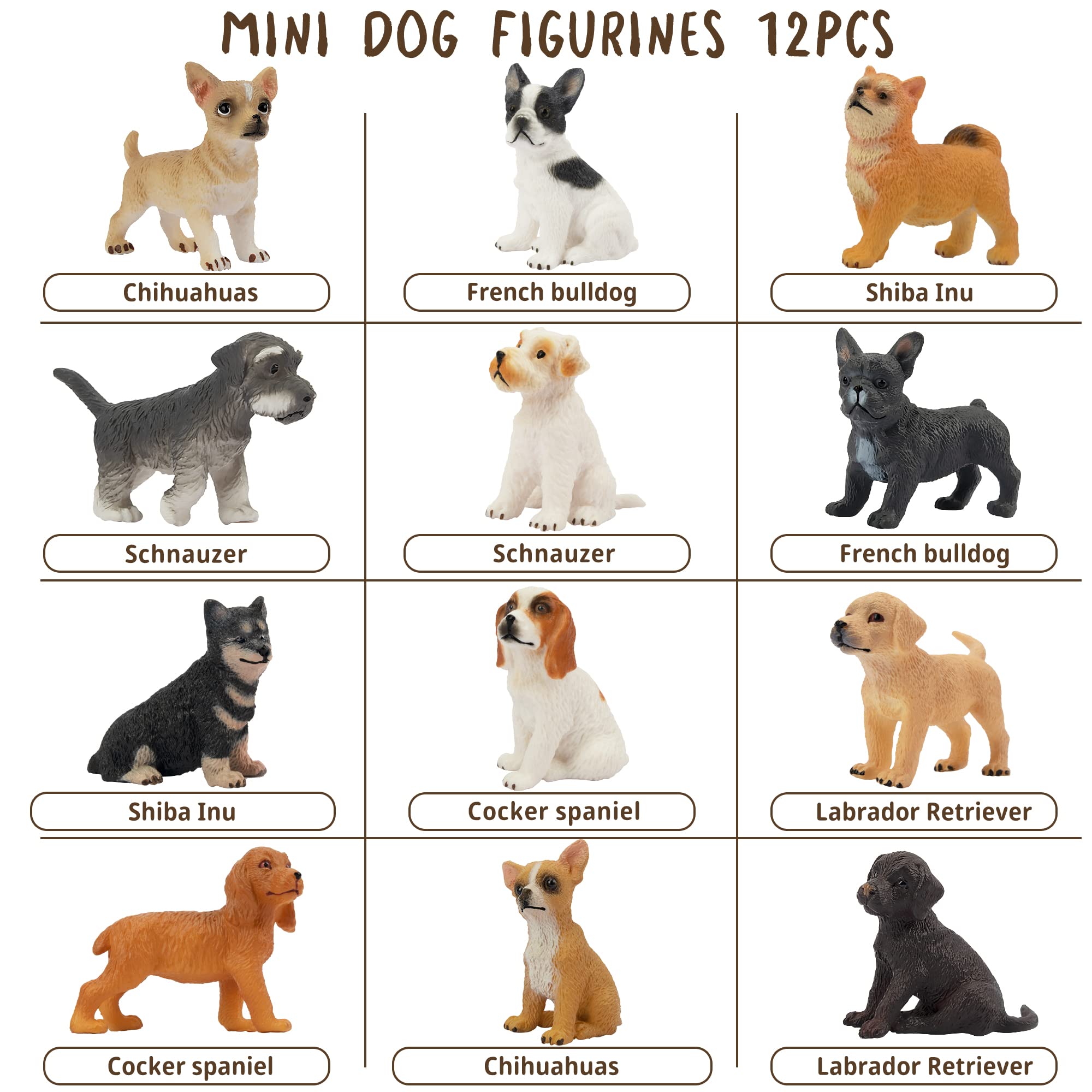 Toymany 12PCS Mini Dog Figurines Toy Set, Realistic Detailed Plastic Puppy Figures Playset, Hand Painted Dogs Animals Toy, Cake Toppers Easter Eggs Christmas Birthday Gift for Kids Toddlers