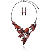 AMYJANE Vintage Statement Jewelry Set - Spring Leaf Flower Floral Plant Necklace Earring Set Crystal Rhinestone Fashion Costume Jewelry for Women Prom Party Unique Gift