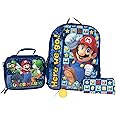AI ACCESSORY INNOVATIONS Super Mario Brothers 5 PC Backpack Set, Girls & Boys School Bag 16” with Front Zip Pocket, Blue