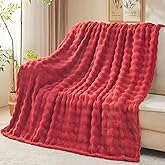 NEWCOSPLAY Throw Blanket for Couch Red Super Soft Flannel Fleece 3D Bubble Lightweight Bed Blanket All Season Use (Red, Throw(50"x60"))