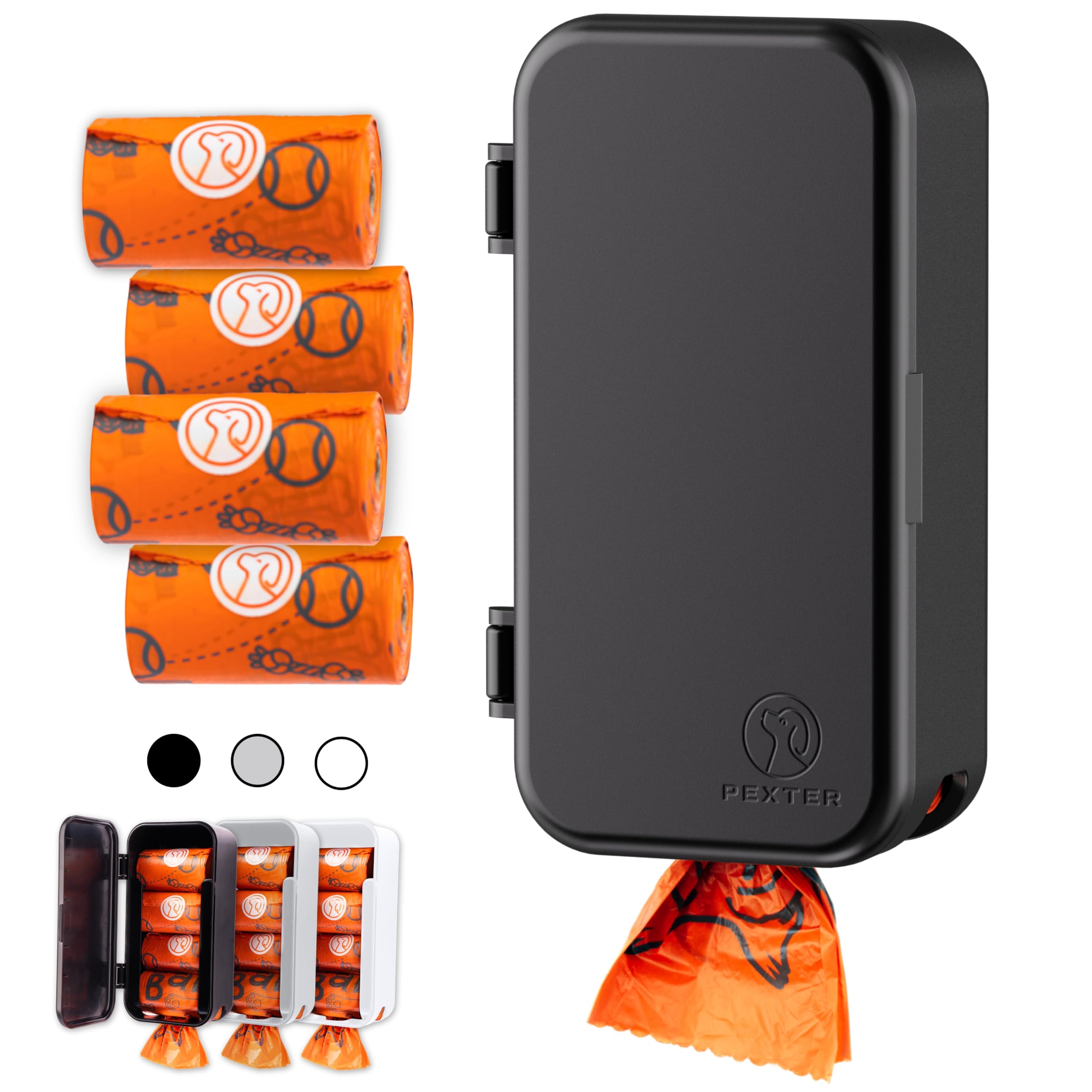 Pexter Dog Poop Bag Dispenser, Outdoor or Indoor Pet Waste Bag Dispenser Station, Stick-On or Screw-On Wall Mount, Poop Bags Storage Outdoor Container, Includes 4 Doggie Bag Rolls