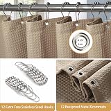 Shower Curtain 182x214cm Khaki with Metal Hooks Waffle Fabric view 4