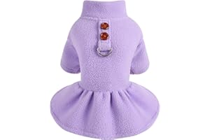DOSUYI Dog Clothes - Small Dog Sweater - Dog Harness Dress Fleece Dog Dresses for Small Dogs Girl Winter Warm Female Dog Dress with Leash Ring Cold Weather Puppy Sweaters for Chihuahua Yorkie, Cat Apparel
