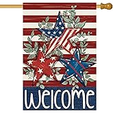 Baccessor 4th of July Patriotic House Flag 28 x 40 Inch Double Sided Burlap Memorial Day Welcome American Stars and Stripes Large Yard Flag Holiday Farmhouse Seasonal Outdoor Outside Decoration