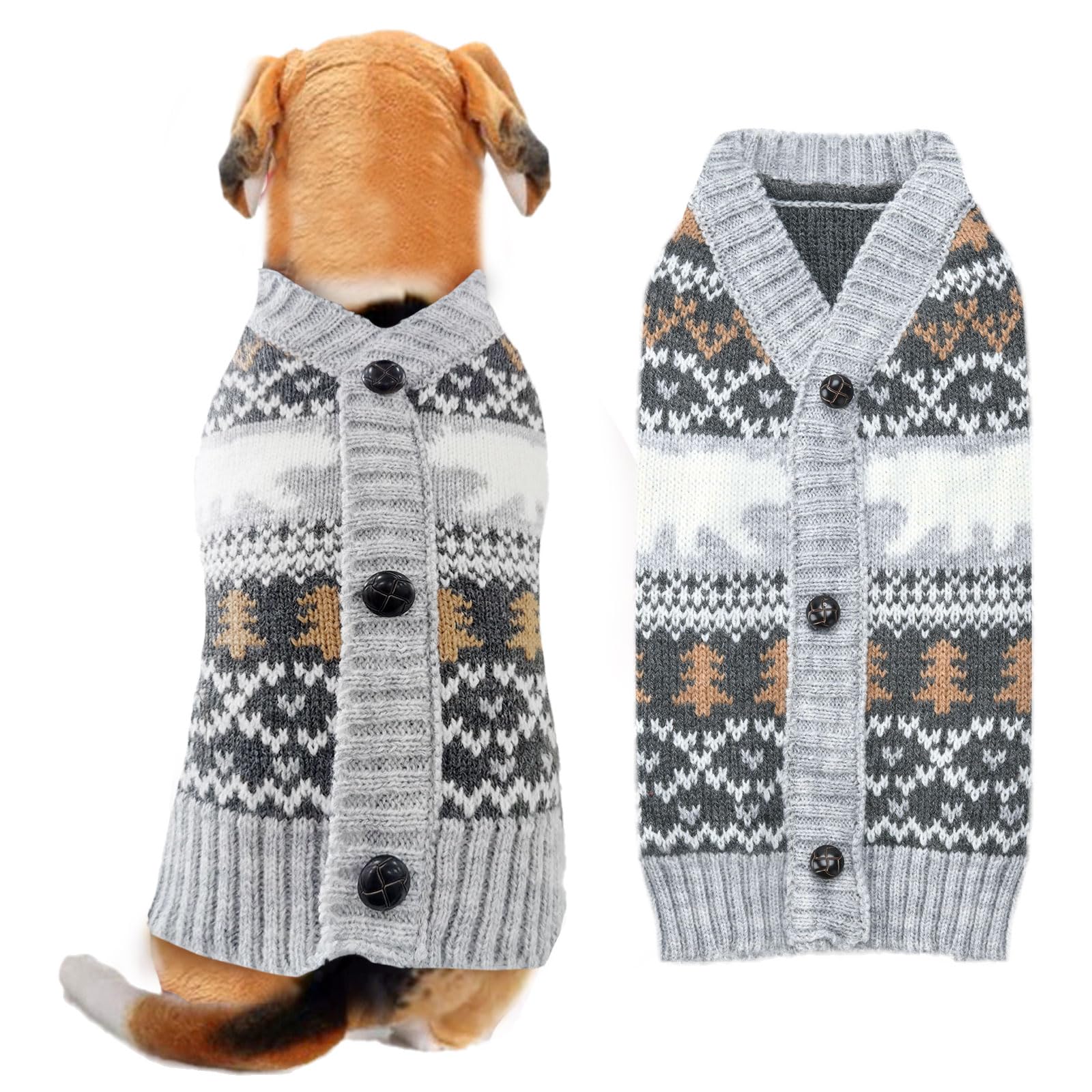 ABRRLO Dog Christmas Jumpers V neck Grey Puppy Cat Sweaters Cute Polar Bear Knitted Pet Clothes Xmas Costume Apparel for Small Medium Large Dogs(White Bear,XXL)