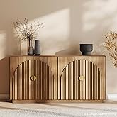 BELLEZE 65 Inch Fluted Buffet Cabinet with Storage, Symmetrical Arc Accent Sideboard Large Console Table for Dining Room, Kit