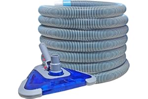 POOLWHALE Professional 1-1/2-Inch x 24-Feet Swimming Pool Vacuum Hoses with Swivel Cuff and Triangular Weighted Flex Vacuum Head, Perfect for Above Ground and Small Inground Pools