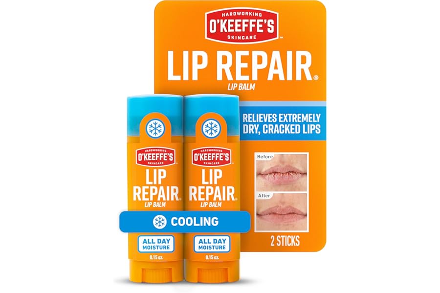 O’Keeffe’s Lip Repair Lip Balm With Cooling Relief for Dry, Cracked Lips – Stick (Twin Pack) – Moisturizer for Extremely Cracked, Dry Lips