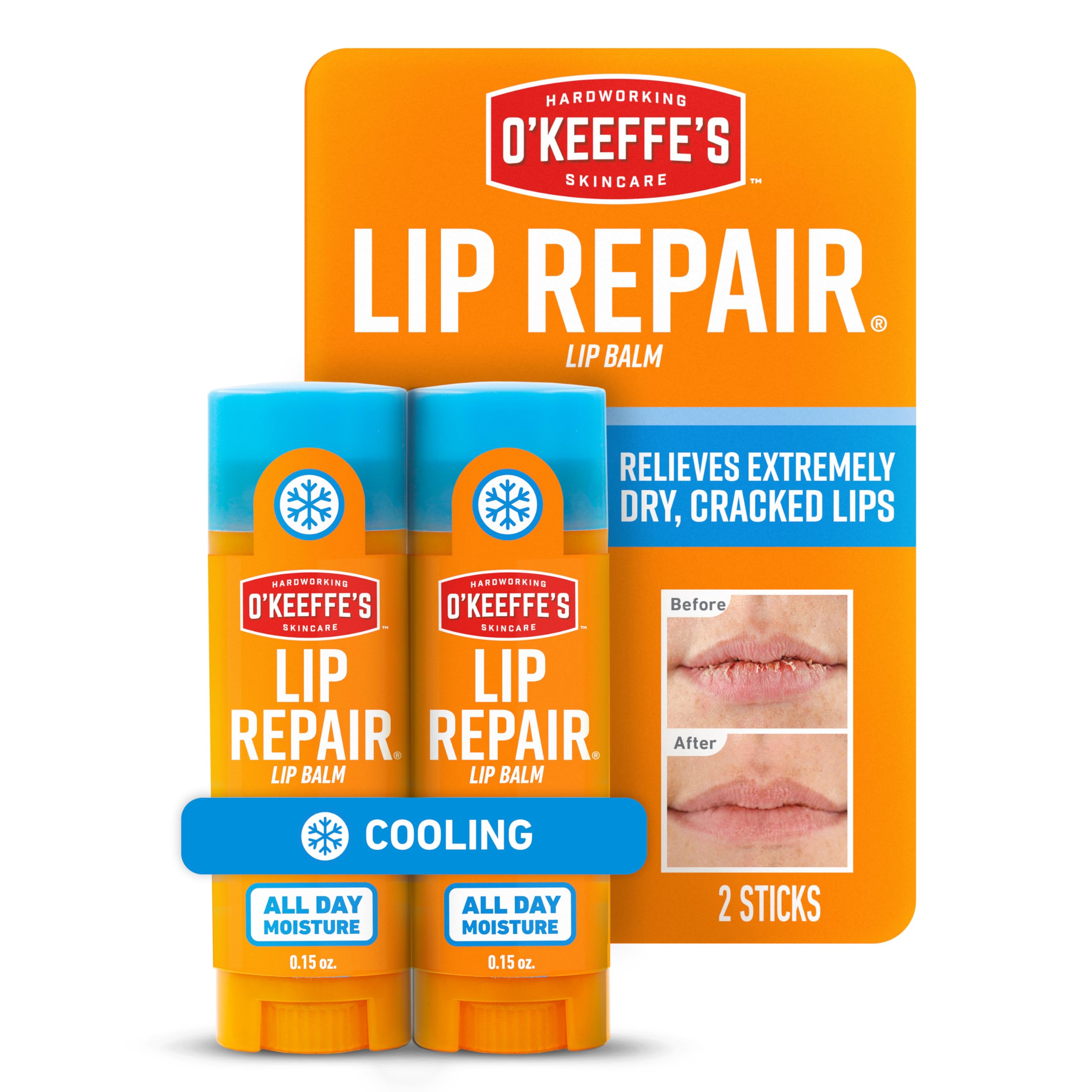 Photo 1 of O'Keeffe's Lip Repair Lip Balm With Cooling Relief for Dry, Cracked Lips - Stick (Twin Pack) - Moisturizer for Extremely Cracked, Dry Lips