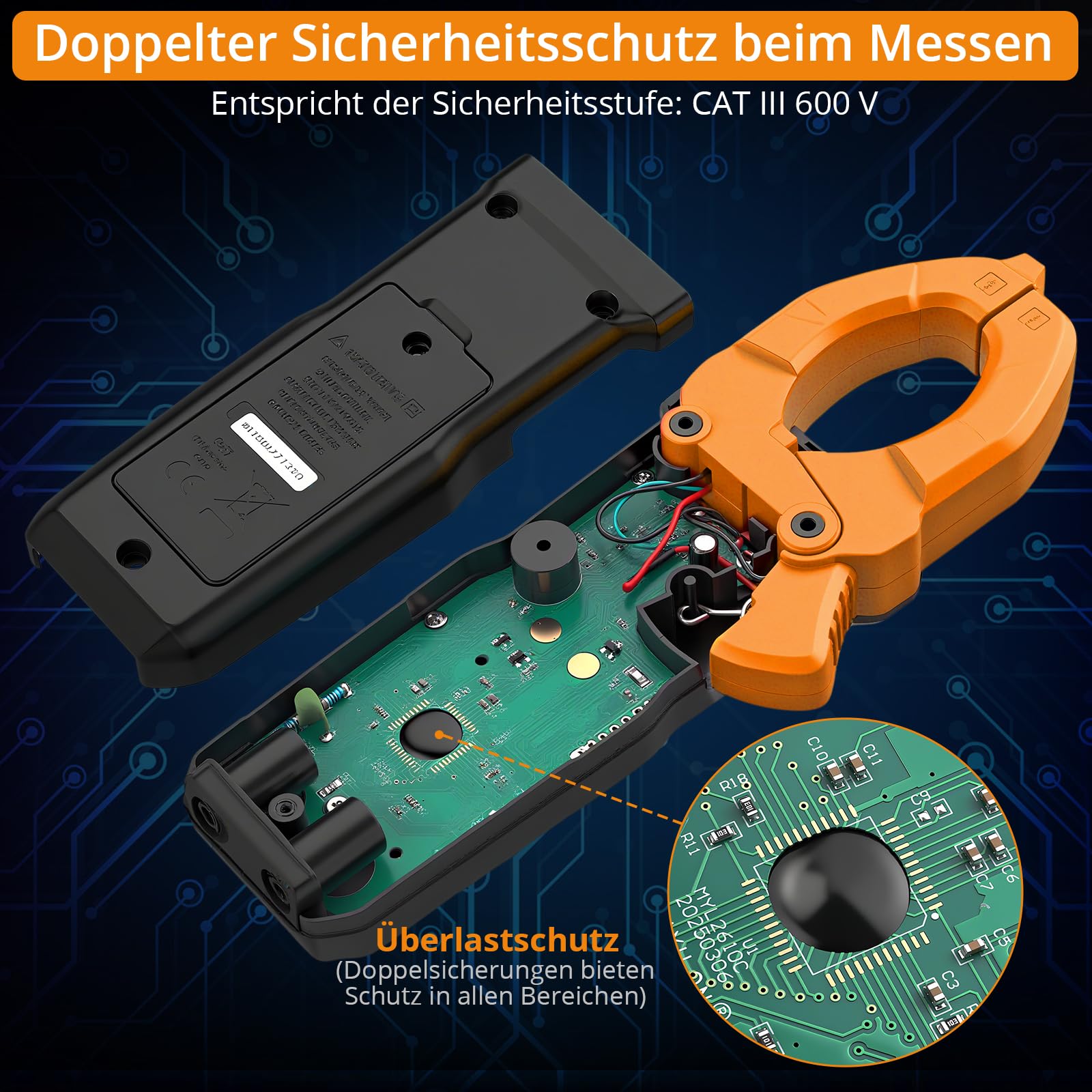 Neoteck Digitales Stromzangenmessgerät TRMS 6000 counts 800A AC/DC Strom AC/DC Spannung NCV Durchgang Kapazität Widerstand Frequenz Diode Test 2