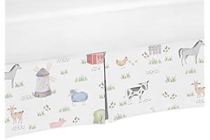Sweet Jojo Designs Farm Animals Boy or Girl Pleated Baby Nursery Crib Bed Skirt Dust Ruffle - Watercolor Farmhouse Horse Cow Sheep Pig