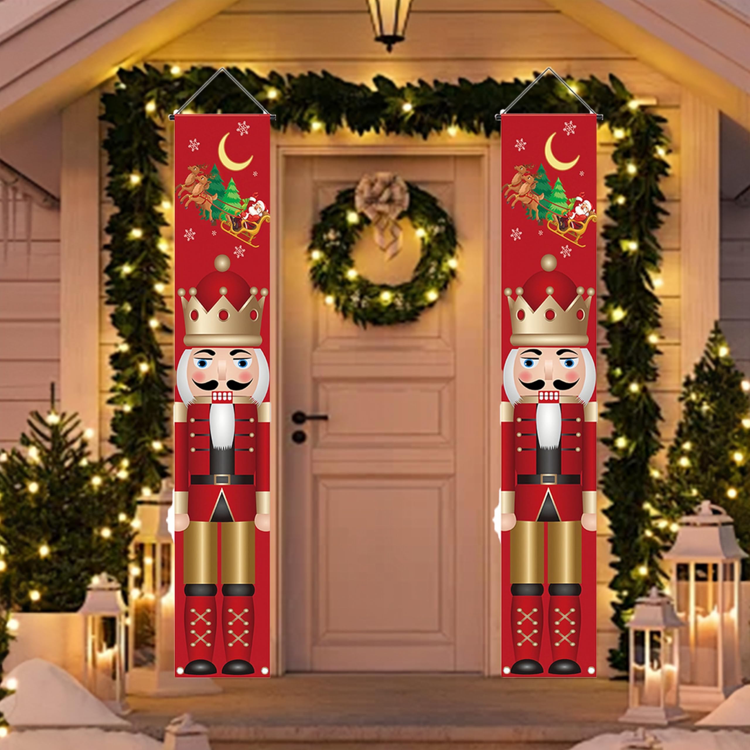 Christmas Nutcracker Decorations 30 x 180 cm Xmas Nutcracker Door Banners Nutcracker Soldier Model Hanging Banners Christmas Porch Banner for Xmas Front Door Porch Garden (Red)