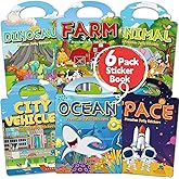 6 Sets Reusable Sticker Book for Toddlers 3-6, Jelly Sticker Books for Toddler, Travel Sticker Activity Toys for Kids 3 4 5 6 Years Old Girls & Boys