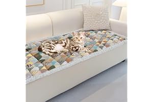 LUCKY MONET Non Slip Pet Couch Covers for Dogs Washable Cotton Plaid Sofa Cover Protective Pet Mat Bed Fuzzy Couch Cover for Sofa Pet Friendly, Floral Garden Chic Furniture Covers (Grey, 27.6×82.7in)