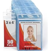 4x3 Vertical ID Card &amp; Name Badge Holder - Resealable, 50 Pack | Mifflin clear plastic identification name tag holders, soft edge, zipper seal, pre-punched holes for most lanyard clips