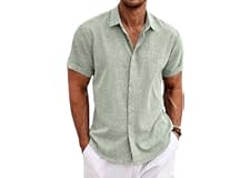 COOFANDY Men's Linen Shirts Short Sleeve Casual Shirts Button Down Shirt for Men Beach Summer Wedding Shirt