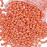 Gacuyi Size 4 mm 6/0 Glass Seed Beads, 2100 Pcs Small Mini Spacer Loose Pony Beads for Jewelry Making and DIY Crafts (Vibrant Orange)