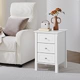 Yaheetech Bedside Table 3-Drawer Wood Nightstand 40x40x60cm White view 2