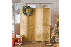 Cozy Castle Wood Room Divider, 4 Panels Folding Privacy Screen, 66.9'' Wall Divider, Barnwood Room Separator, Freestanding Partition, Temporary Wall for for Home Office Restaurant Decorative, Natural