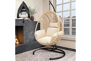 CHINNLUU Oversized Hanging Egg Chair Outdoor Wicker Swing Chair with Stand Rain Cover UV Resistant Cushion 400lbs Capacity for Patio, Garden and Balcony