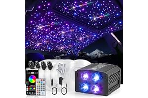 MAODANER Car Starlight Headliner Kit, 4 Colors 32W Twinkle & Meteor Fiber Optic Ceiling Lights, 2 in 1 Light Engine 1000pcs*0.03in*13.1ft+240 RGBW Shooting Stars Lights for Car Roof Décor
