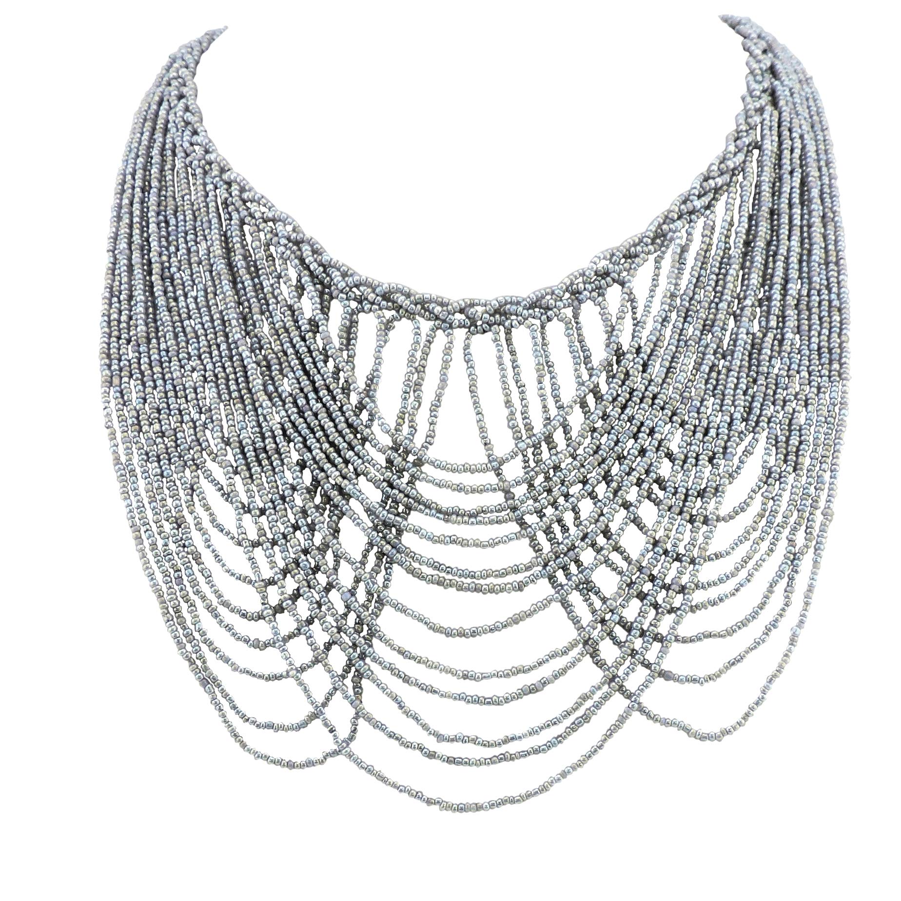 Bocar Multi Layer Statement Necklace Colorful Beaded Collar Bib Soiree Necklace for Women Gift (NK-10490-Grey) — image 1